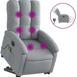Discount vidaXL Elektrisk massagefåtölj med uppresningshjälp tyg Ljusgrå