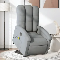 Discount vidaXL Elektrisk massagefåtölj med uppresningshjälp tyg Ljusgrå