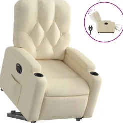 Outlet vidaXL Elektrisk reclinerfåtölj med uppresningshjälp gräddvit tyg Kräm