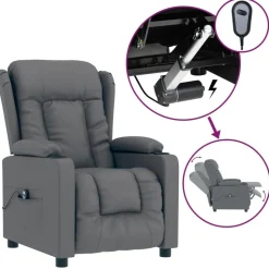 vidaXL Elektrisk reclinerfåtölj grå konstläder