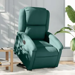 vidaXL Elektrisk reclinerfåtölj med uppresningshjälp mörkgrön tyg