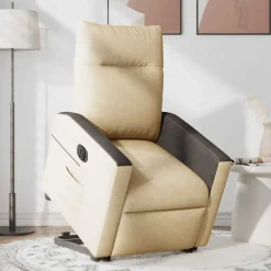 Online vidaXL Elektrisk reclinerfåtölj med uppresningshjälp gräddvit tyg Kräm