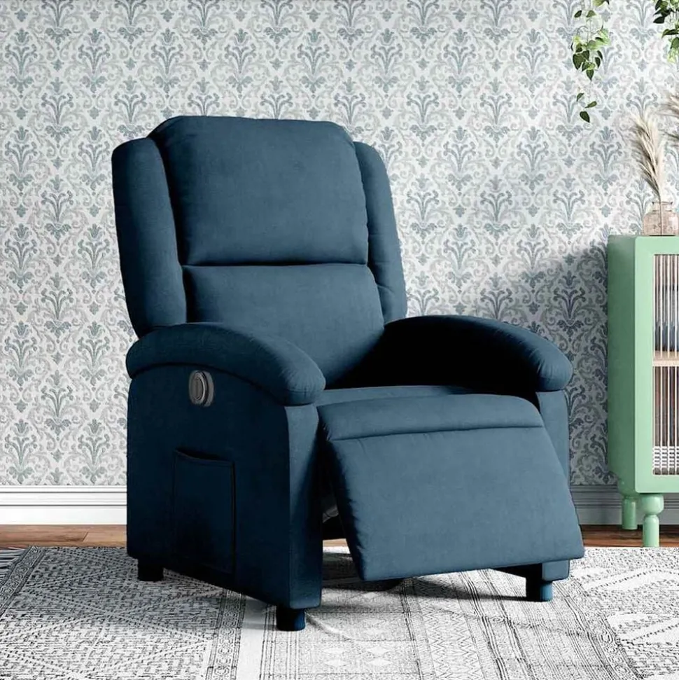 vidaXL Elektrisk reclinerfåtölj blå sammet