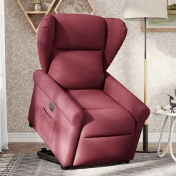 Clearance vidaXL Elektrisk reclinerfåtölj med uppresningshjälp tyg Vinröd