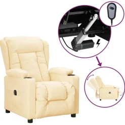 Hot vidaXL Elektrisk reclinerfåtölj gräddvit konstläder Kräm