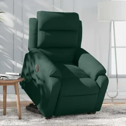vidaXL Elektrisk reclinerfåtölj med uppresningshjälp mörkgrön sammet