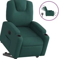 Online vidaXL Elektrisk reclinerfåtölj med uppresningshjälp tyg Mörkgrön