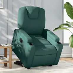 Online vidaXL Elektrisk reclinerfåtölj med uppresningshjälp tyg Mörkgrön