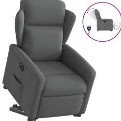 vidaXL Elektrisk reclinerfåtölj med uppresningshjälp mörkgrå tyg