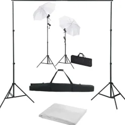 Clearance vidaXL Fotostudio med bakgrunder, lampor och paraplyer Vit