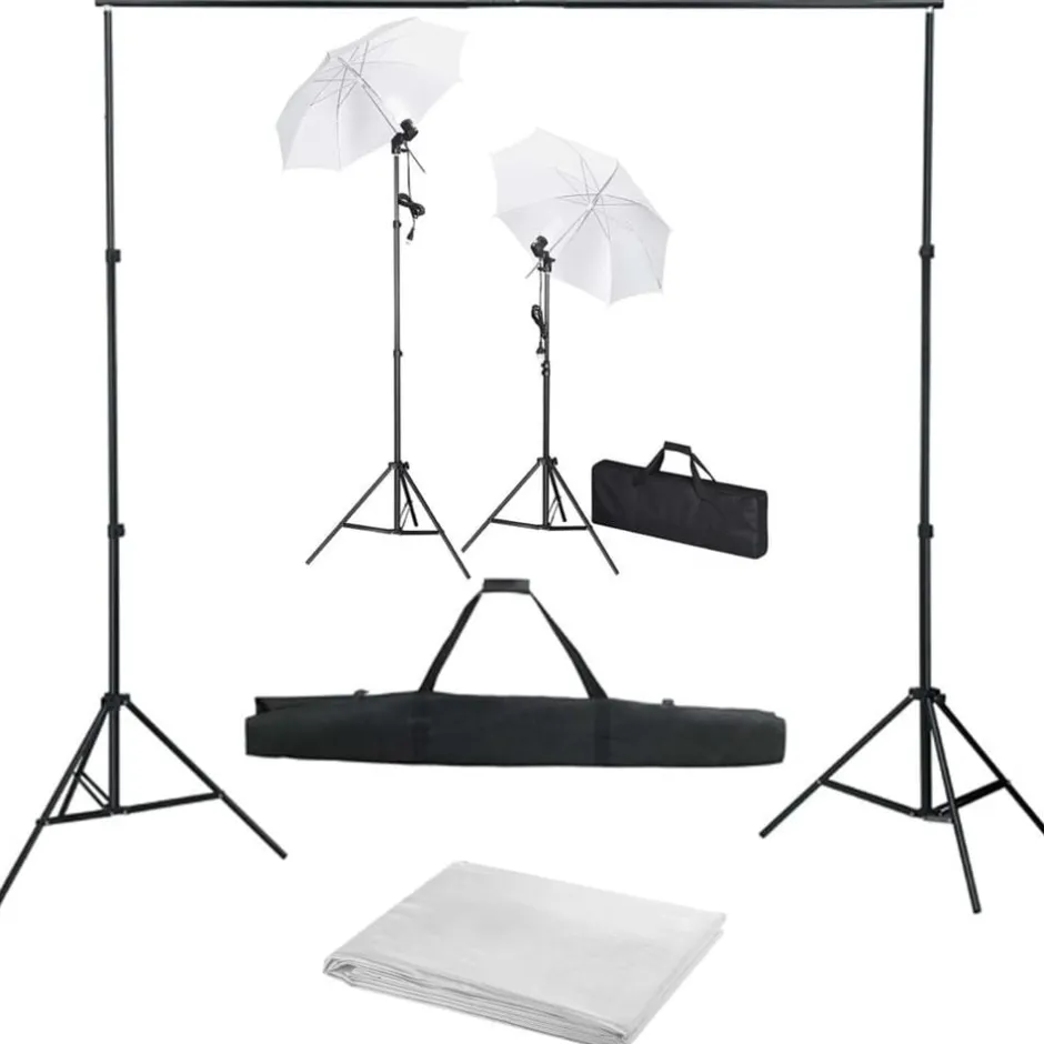 Clearance vidaXL Fotostudio med bakgrunder, lampor och paraplyer Vit