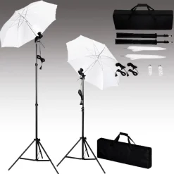 Clearance vidaXL Fotostudio med bakgrunder, lampor och paraplyer Vit