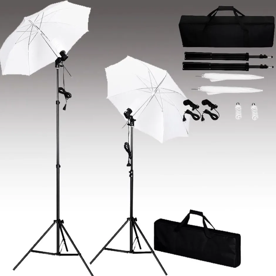 Clearance vidaXL Fotostudio med bakgrunder, lampor och paraplyer Vit