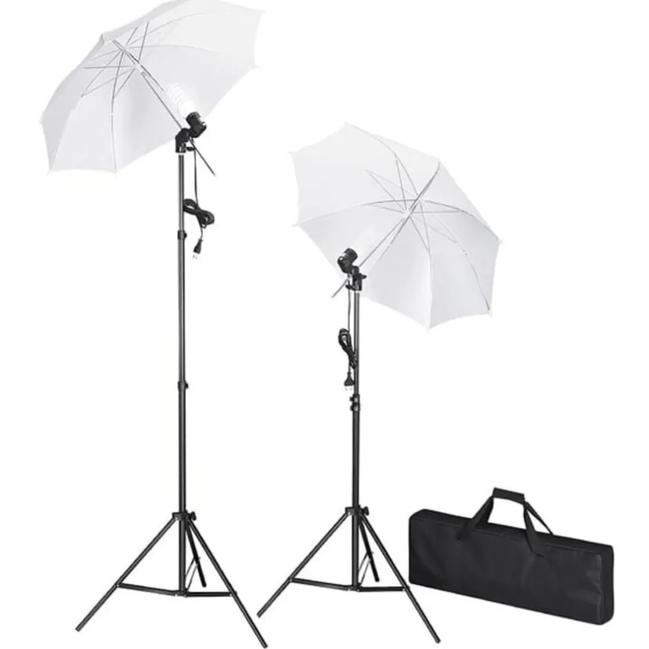 Clearance vidaXL Fotostudio med bakgrunder, lampor och paraplyer Vit