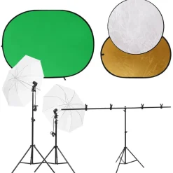 Best vidaXL Fotostudio med lampor, bakgrund och reflexskärm Grön