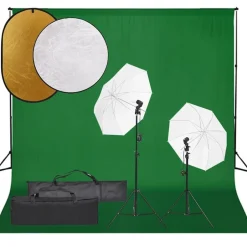 Clearance vidaXL Fotostudio med lampor, bakgrund och reflexskärm Grön