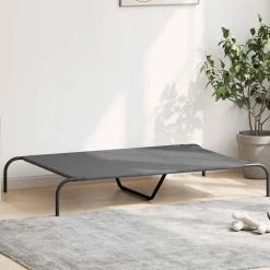 Best vidaXL Förhöjd hundsäng 130x80x20 cm oxfordtyg och stål Grå
