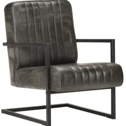 Clearance vidaXL Fribärande fåtölj nött äkta läder Grå
