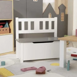 New vidaXL Förvaringsbänk barn 60x30x55 cm MDF Vit och grå