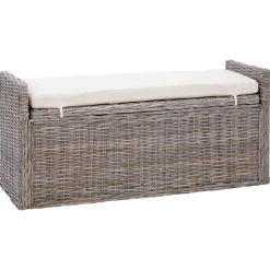 New vidaXL Förvaringsbänk med kudde 110 x 40 x 50 cm Rotting Grå