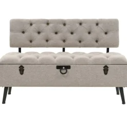 Best vidaXL Förvaringsbänk med ryggstöd 110 cm gräddvit tyg Kräm
