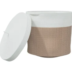 Outlet vidaXL Förvaringskorg med lock och vit Ø40x35 cm bomull Brun