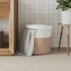 Outlet vidaXL Förvaringskorg med lock och vit Ø40x35 cm bomull Brun