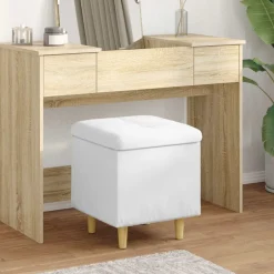 Hot vidaXL Förvaringspall med kudde 40 x 40 x 45 cm Konstläder Vit