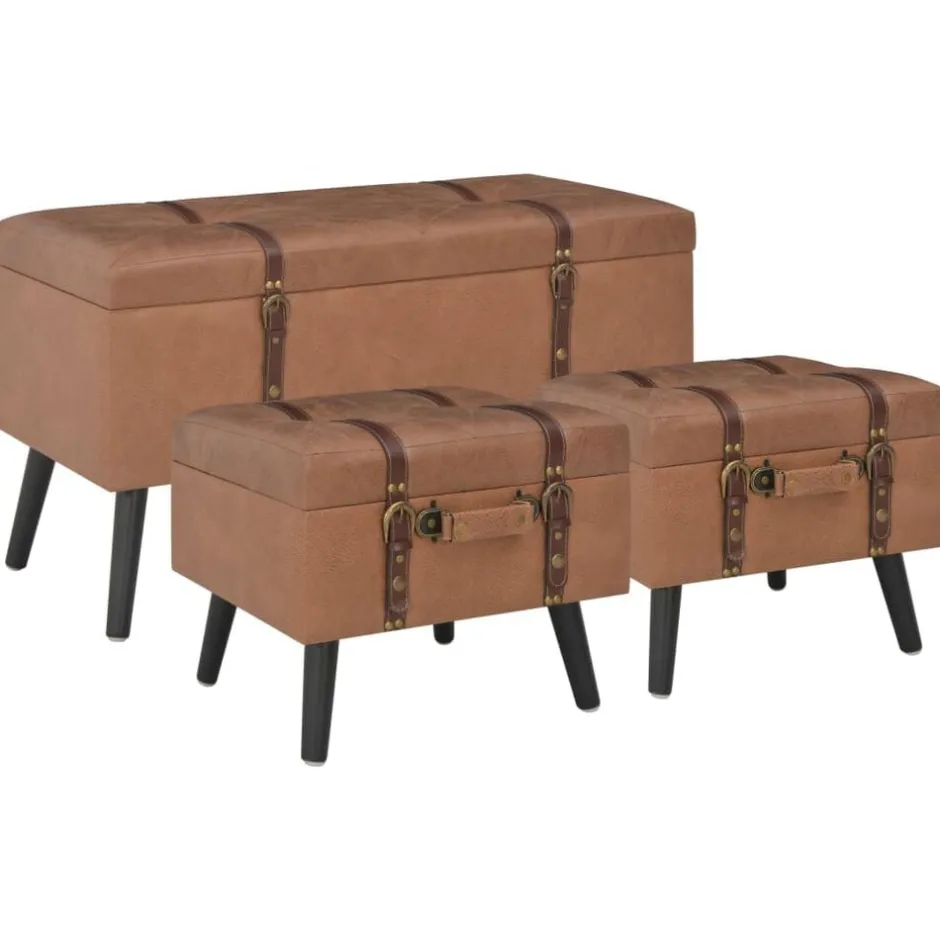 New vidaXL Förvaringspallar 3 st konstläder Brun
