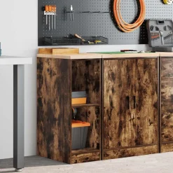 vidaXL Förvaringsskåp för garage rökt ek 30x51x85 cm massivt trä furu