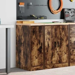New vidaXL Förvaringsskåp för garage rökt ek 30x51x85 cm massivt trä furu Rökfärgad ek
