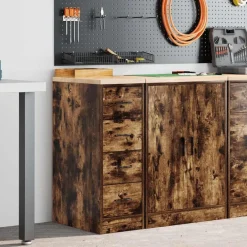Sale vidaXL Förvaringsskåp för garage rökt ek 30x51x85 cm massivt trä furu Rökfärgad ek