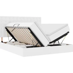 vidaXL Förvaringssäng med LED Ren Vit 180 x 200 cm Konstläder
