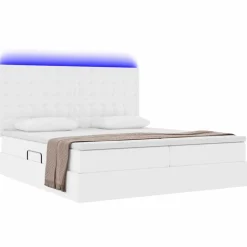 vidaXL Förvaringssäng med LED Ren Vit 180 x 200 cm Konstläder