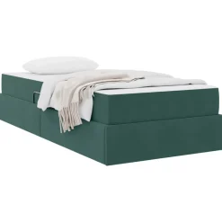 vidaXL Förvaringssäng med madrass Mörkgrön 90 x 190 cm Sammet