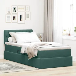 vidaXL Förvaringssäng med madrass Mörkgrön 90 x 190 cm Sammet