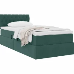vidaXL Förvaringssäng med madrass Mörkgrön 90 x 190 cm Sammet