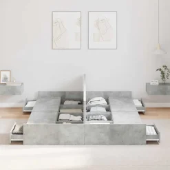 Outlet vidaXL Förvaringssängram 150 x 200 cm Konstruerat trä Betonggrå