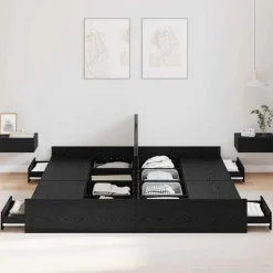 vidaXL Förvaringssängram Svart Ek 180 x 200 cm Konstruerat trä