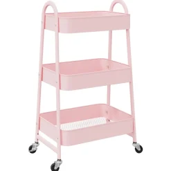Hot vidaXL Förvaringsvagn 3 våningar 42x41,5x77 cm stål Rosa