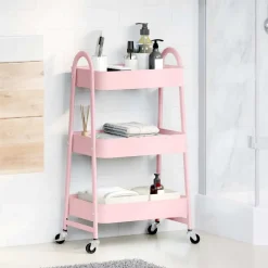Hot vidaXL Förvaringsvagn 3 våningar 42x41,5x77 cm stål Rosa