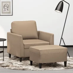 Online vidaXL Fåtölj med fotpall 60 cm konstläder Cappuccino