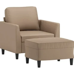Online vidaXL Fåtölj med fotpall 60 cm konstläder Cappuccino