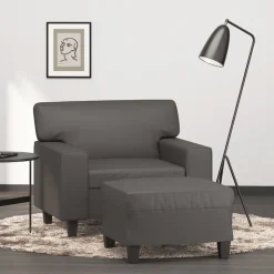 vidaXL Fåtölj med fotpall grå 60 cm konstläder