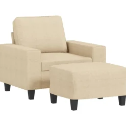 Sale vidaXL Fåtölj med fotpall Gräddvit 60 cm tyg Kräm