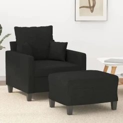 Hot vidaXL Fåtölj med fotpall 60 cm tyg Svart