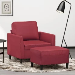 Sale vidaXL Fåtölj med fotpall 60 cm Konstläder Vinröd