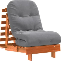 vidaXL Futonbäddsoffa med madrass vaxad brun 60x206x11 cm massiv furu
