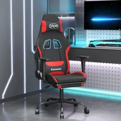 vidaXL Gamingstol med fotstöd och massage svart och röd tyg