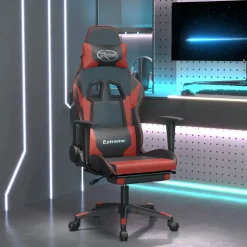 vidaXL Gamingstol med massage och fotstöd svart och vinröd konstläder